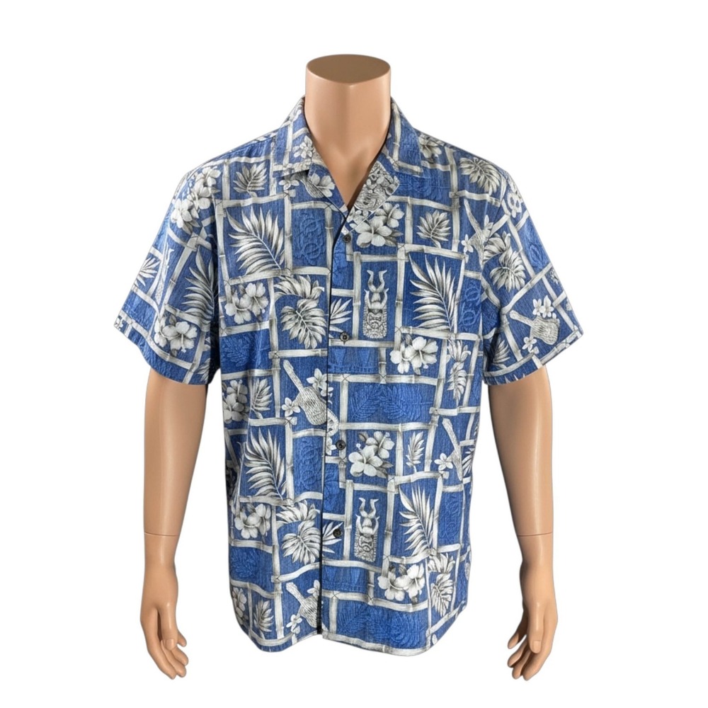 Royal Creations‎ Hawaiian Aloha Shirt XL Tiki Ukuleles Floral Reverse Print